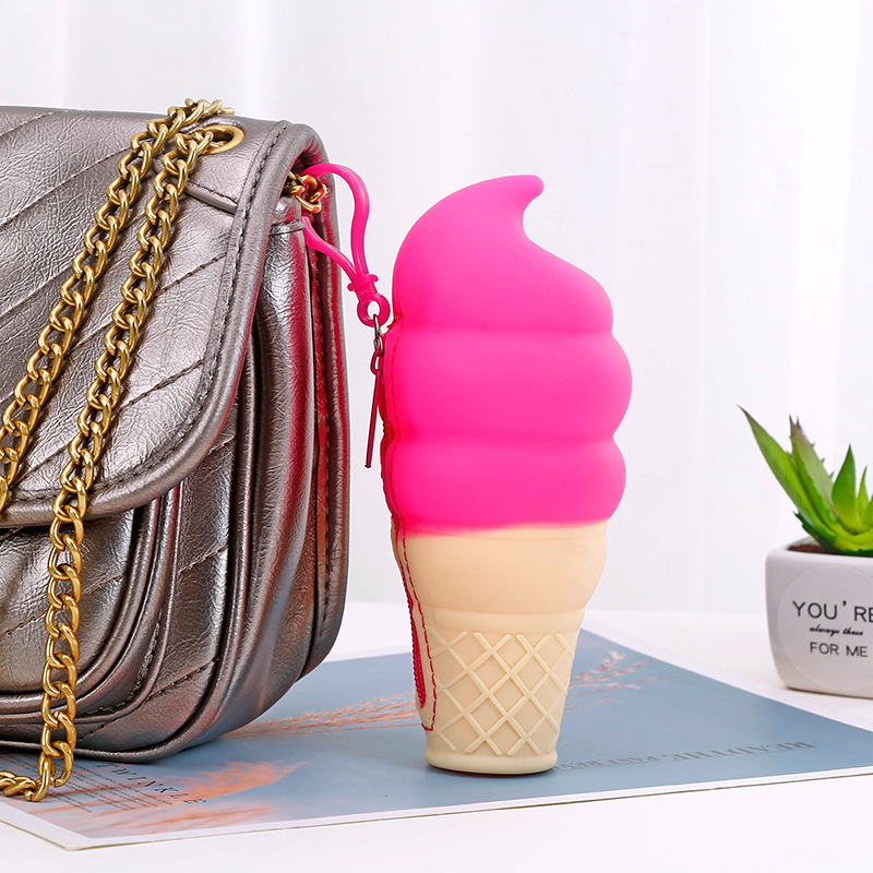 Hanging Silicone Korean Style New Cute Fashion Ice Cream Explosive Clasp Key Bag Card Bag Coin Coin Purse