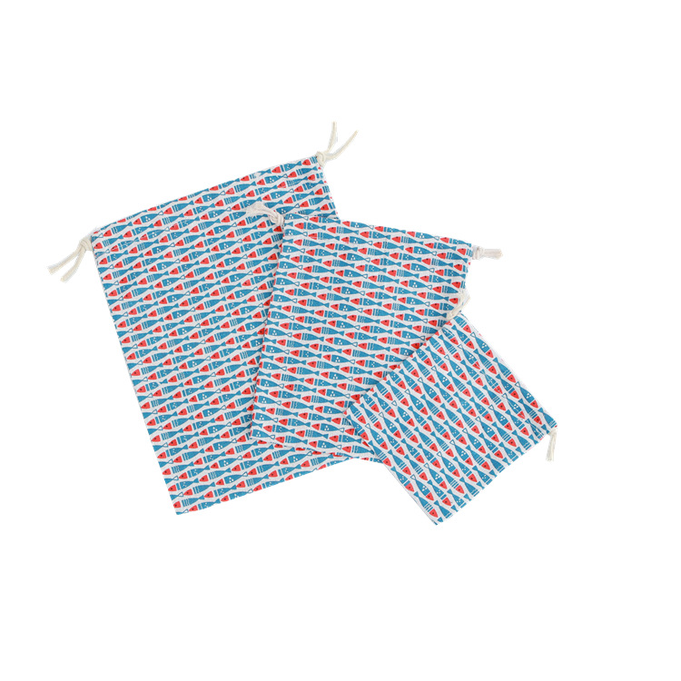 Storage Bag Coin Bag Bag Travel Bag Cotton and Linen Drawstring Bag Tea Japanese Style and Wind Blue Fish