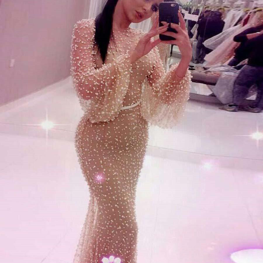 Autumn 2020 New Middle East Foreign Trade Women's wish Mesh Crewneck Puff Sleeve Dress Tight Hip Dress New