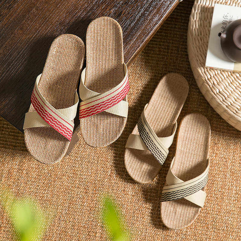 Summer Home Linen Slippers Women's Summer Home Indoor Couple Non-slip Thick Bottom Men's Floor Slippers