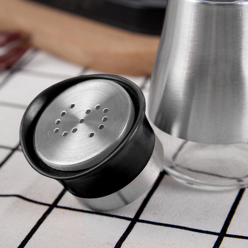 Kitchen supplies stainless steel glass seasoning jar seasoning bottle suit salt jar solid modern simple pepper and salt seasoning bottle