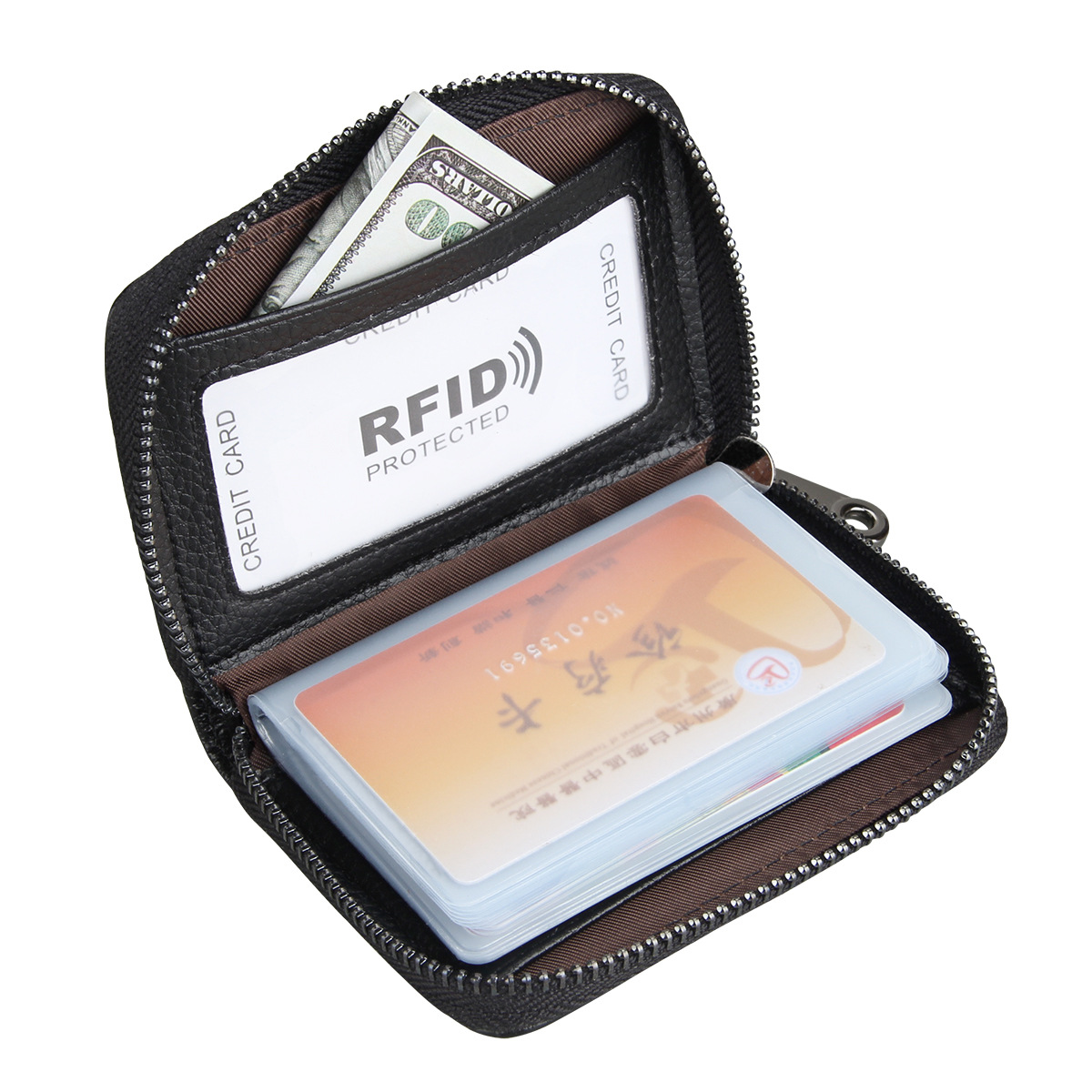 Factory wholesale anti-magnetic rfid leather men's and women's card bag multi-functional ID bag zipper card case business card bag