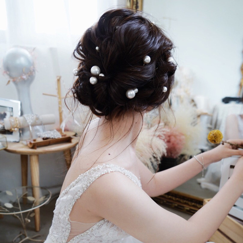 2019 New Bridal Headwear Handmade Hairpin Hair Accessories European and American Retro Makeup Disc Beaded Flower U-shaped Hairpin Accessories