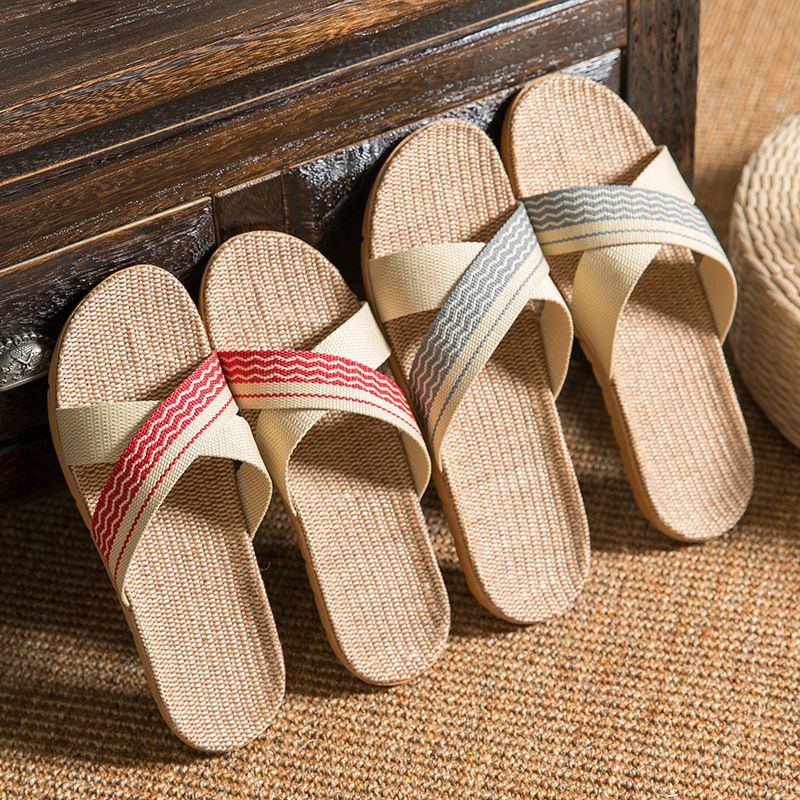 Summer Home Linen Slippers Women's Summer Home Indoor Couple Non-slip Thick Bottom Men's Floor Slippers