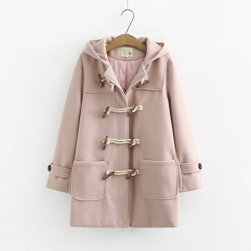 Cappotto di lana con bottoni in legno doppio da donna, autunno e inverno, nuovo stile coreano, piccolo cappotto di lana di media lunghezza S29810_voghion.com