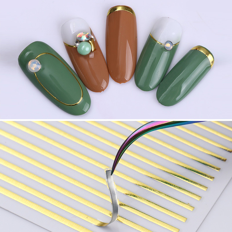 Japanese nail stickers metal wire bendable chain gold and silver wire 3D waterproof nail decal adhesive DIY jewelry