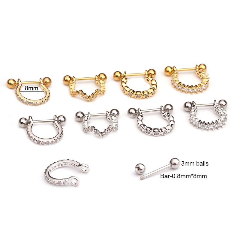 Foreign trade new human body piercing earrings micro U-shaped earrings zircon soft ear bone nails cross-border jewelry spot wholesale