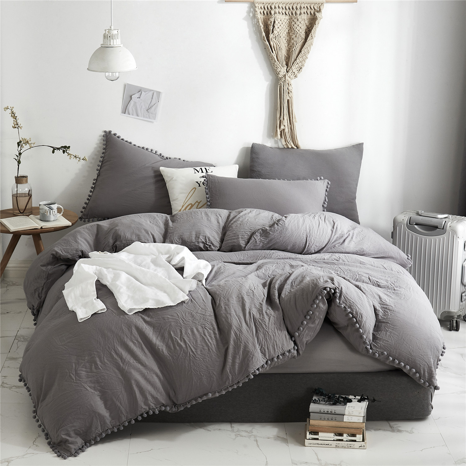 New Solid Color Washed Ball Quilt Cover Three-piece Set Four Seasons Universal Skin-friendly Multi-specification Home Bed Kit