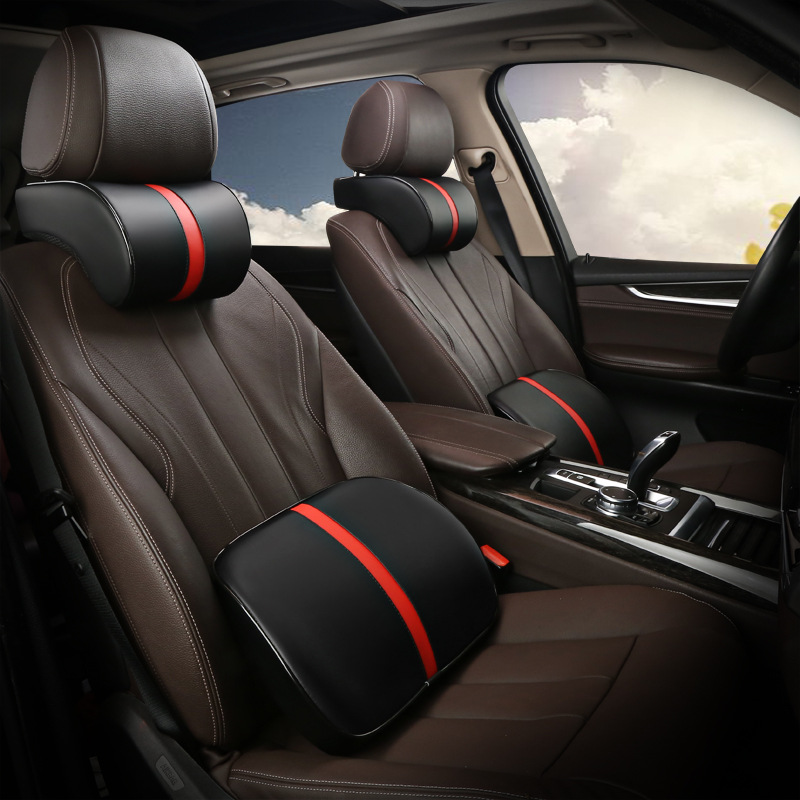 Creative car headrest space memory cotton leather neck pillow car Four Seasons neck pillow car waist cushion