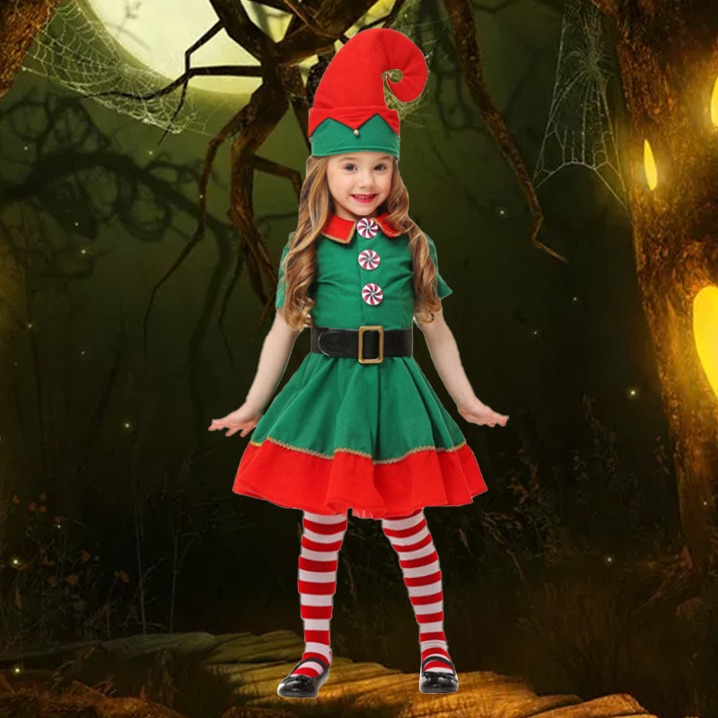 Children's Christmas Performance Costumes Boys and Girls Christmas Elves Dress Up Children's Christmas Clothes Parent-Child Performance Costumes