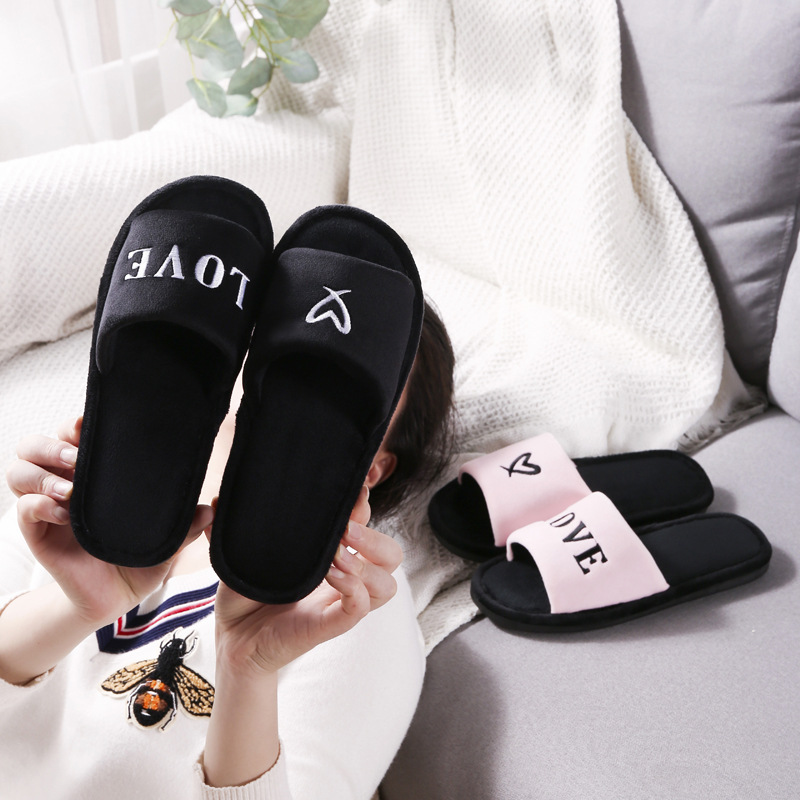 Jujia New LOVE LOVE lovers home floor cotton slippers men's home non-slip opening slippers women Wholesale