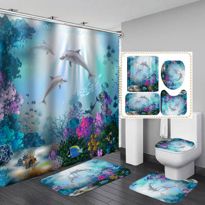 Cross-border direct supply of personalized shark pattern Series 2 digital printing mildew-proof shower curtain factory direct supply curtain wholesale