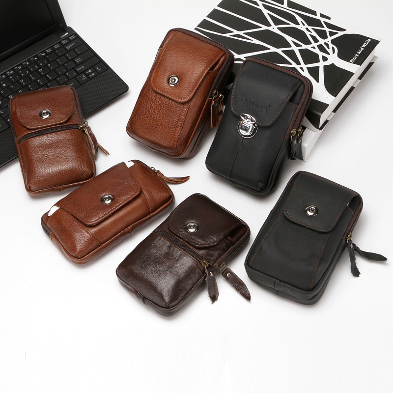 Oversized Leather Mobile Phone Bag Multi-purpose Men's Outdoor Tactical Waist Bag Large Capacity Leather Mobile Phone Bag Waist Bag Wholesale