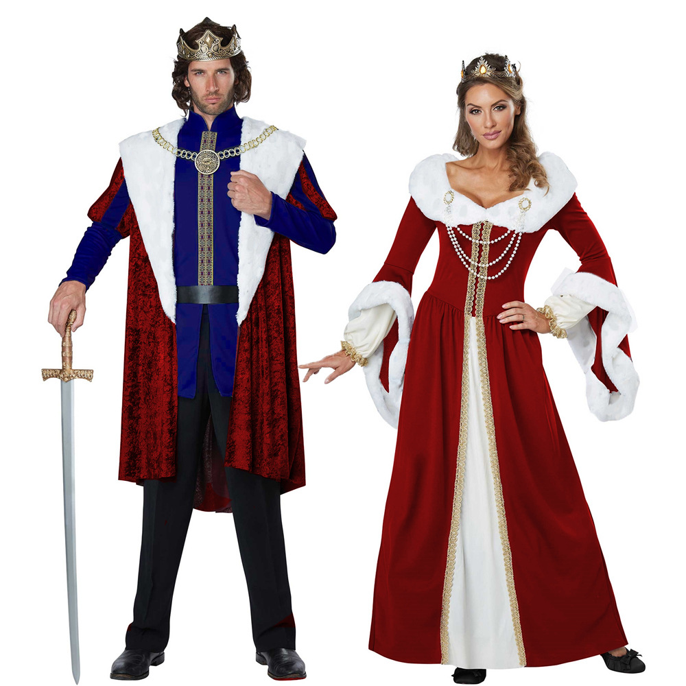 Retro Court Dress British Queen as Queen King Couple Halloween Opera Drama Stage Costume