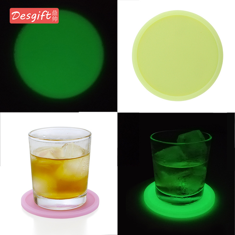 10cm Silicone Coaster Luminous Coaster Non-Slip Mat Heat Insulated Amazon Waterproof Luminous Silicone Mat Printed LOGO
