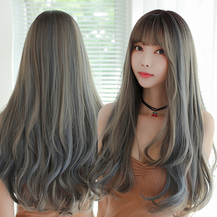 Amazon new Japanese and Korean wig women's foreign trade long curly hair realistic chemical fiber high temperature silk wig headgear wholesale