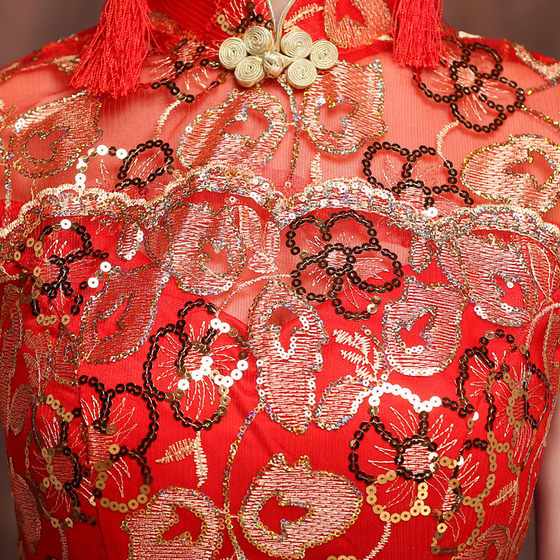Bridal wedding toast dress red welcome cheongsam fishtail stage performance chorus dress etiquette dress long