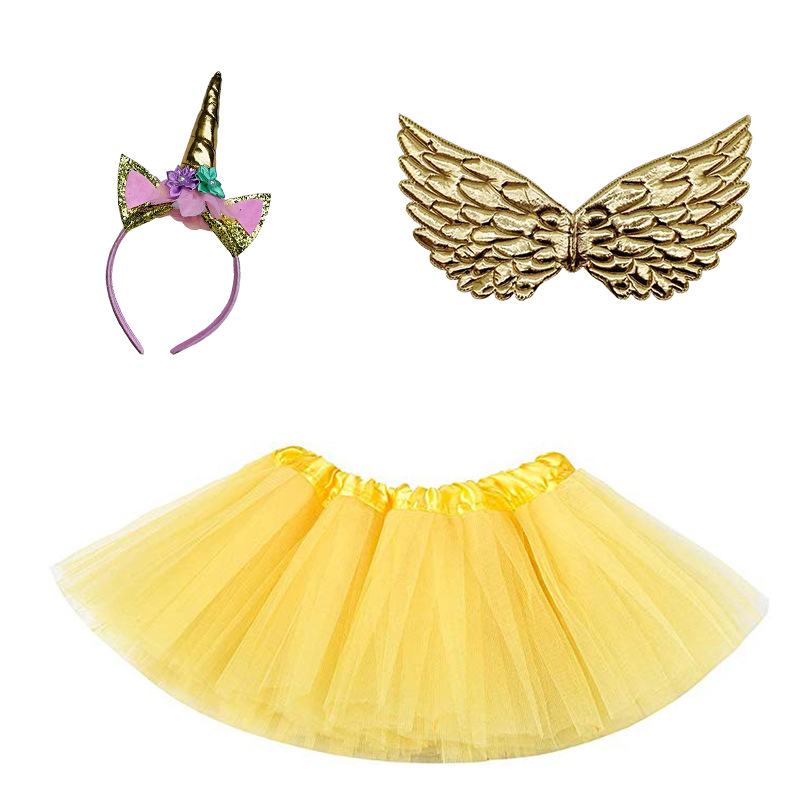 Unicorn headband wings princess dress suit children's Christmas birthday party headwear angel wings skirt