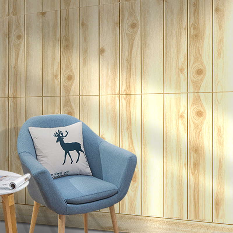 Venta al por mayor de fábrica autoadhesiva impermeable 3D pegatinas de pared decoración del hogar simulación anticolisión Fondo pared madera grano pegatinas de pared