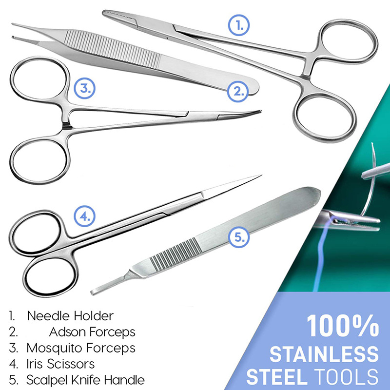 17 pieces biological anatomy tool suture silicone thread experiment equipment tool scissors tweezers knife handle teaching instrument