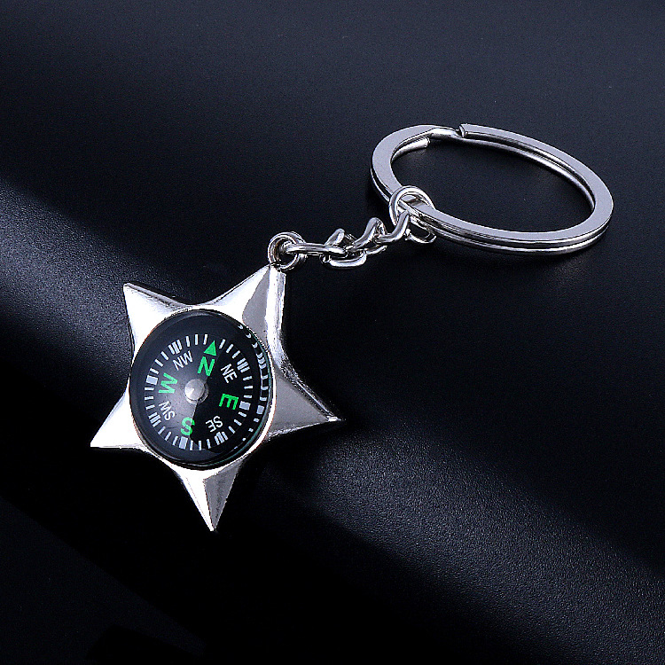 Compass outdoor mountaineering supplies five-pointed star compass pendant decoration metal lettering advertising gift men's key