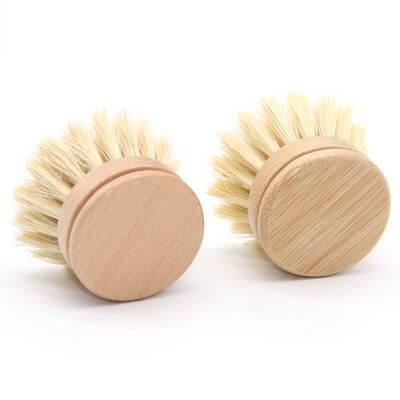 Cross-border in stock kitchen cleaning pot brush sisal long handle dish brush replaceable Beech bamboo brush head