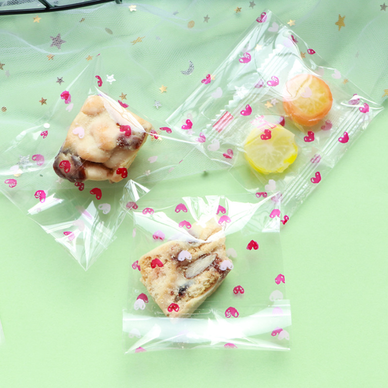 Baking Self-sealing Biscuit Snowflake Crisp Packaging Bag Love Transparent Sealed Self-adhesive Food Sealed Candy Cookie Bag