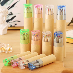 12 Color Kraft Paper Cartridge Color Pencil with Pencil sharpener Drawing Pen Coloring Pen Wood Color Lead Children's Gift