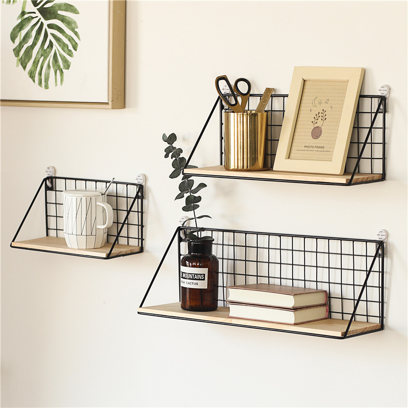 Creative Wall Shelf Bedroom Japanese Wall Wrought Iron Wall Hanging Basket Storage Rack Storage Basket Hanging Rack