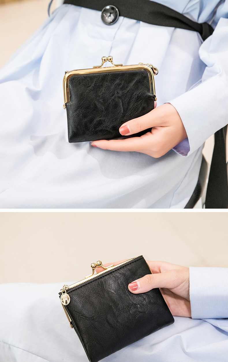 Xiangyin Leder-Kurzgeldbörse für Damen 2023 Neue Clip-Münzbörse Retro Multifunktionale Faltbrieftasche Kartenhalter für Damen_voghion.com