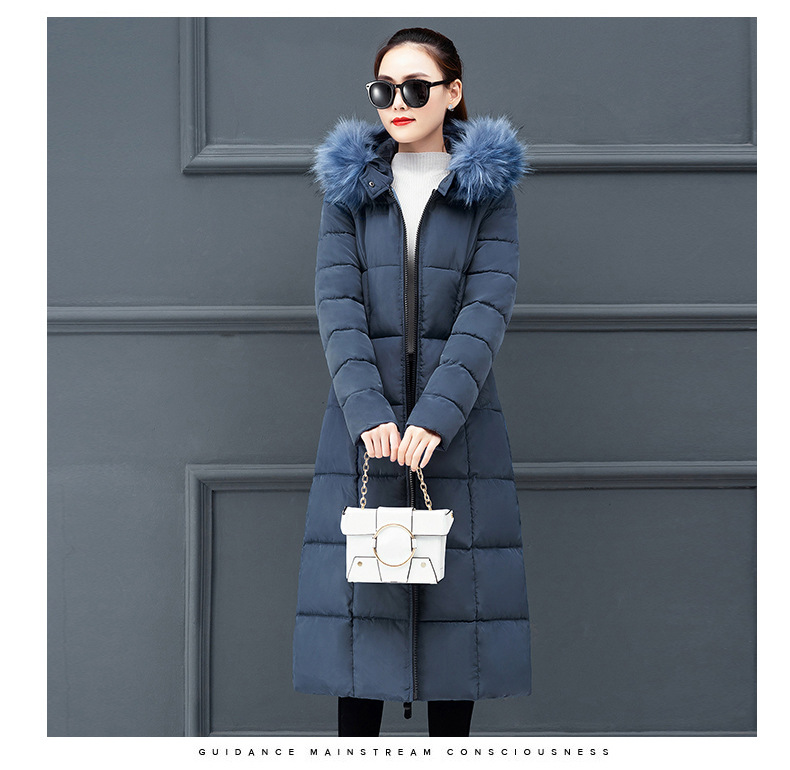 Cotton women autumn and winter New Korean version of the extended knee Warm jacket cotton suit female plus size loose solid color fur collar cotton jack_voghion.com