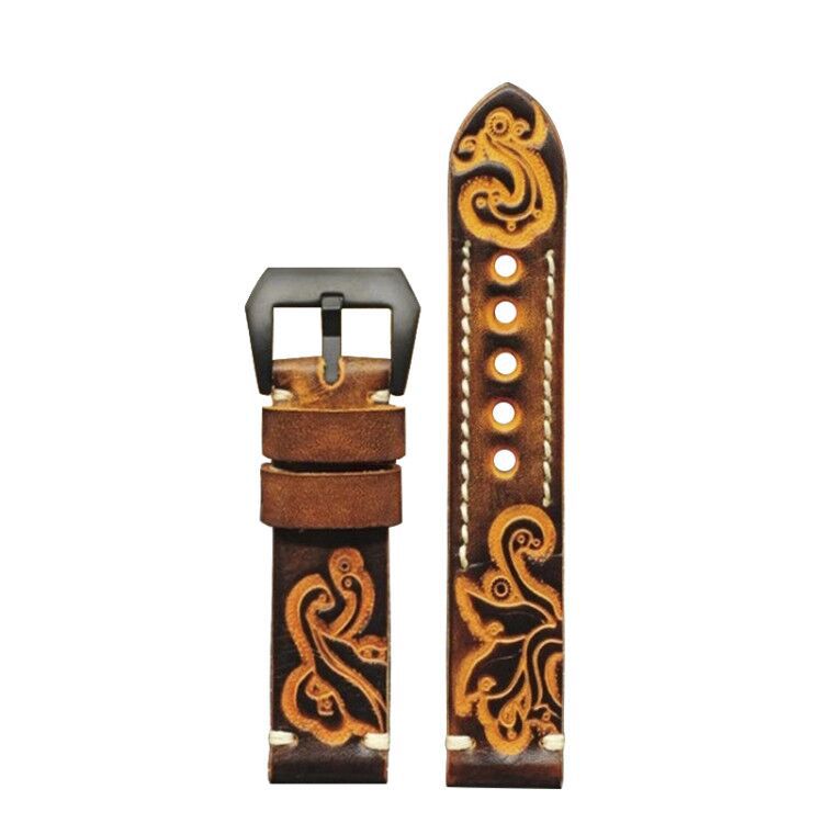 Vintage embossed watch strap handmade watch strap fat sea Black Watch strap 18 20 22mm 24mm genuine leather watch strap