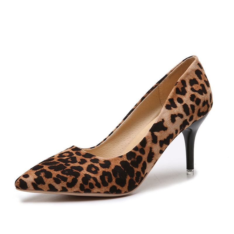 Juti Foreign Trade Large Size Women's Fashion Single Shoes wish European and American Leopard Print Fashion High Heels