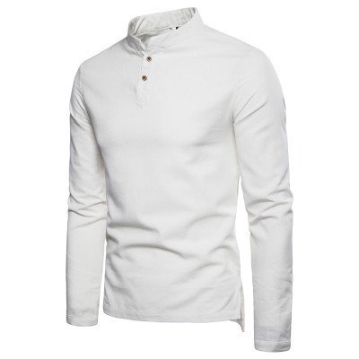 2019 New Spring Men's Casual Slim-fit Standing Collar Color Long Sleeve Linen Shirt Men's Color Base Shirt