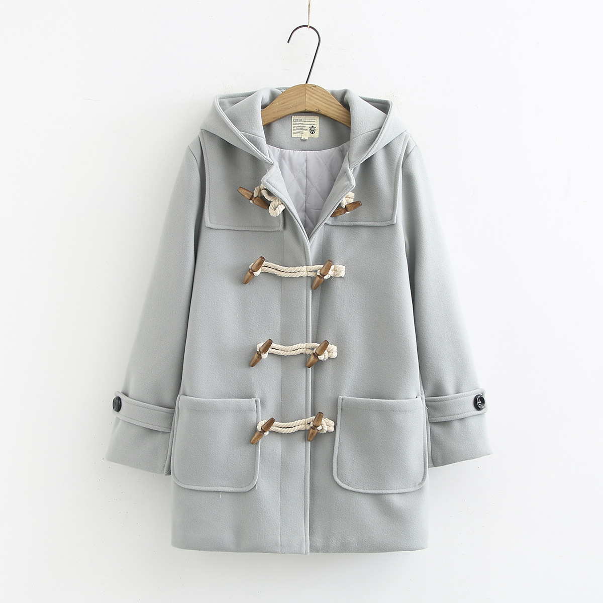 Cappotto di lana con bottoni in legno doppio da donna, autunno e inverno, nuovo stile coreano, piccolo cappotto di lana di media lunghezza S29810_voghion.com
