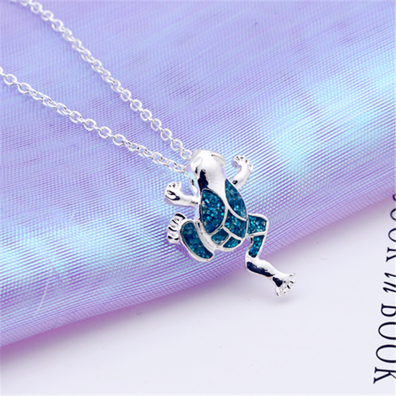 New Aobao Silver Frog Pendant Short Simple Little Girl Necklace opal Pendant Cross Border