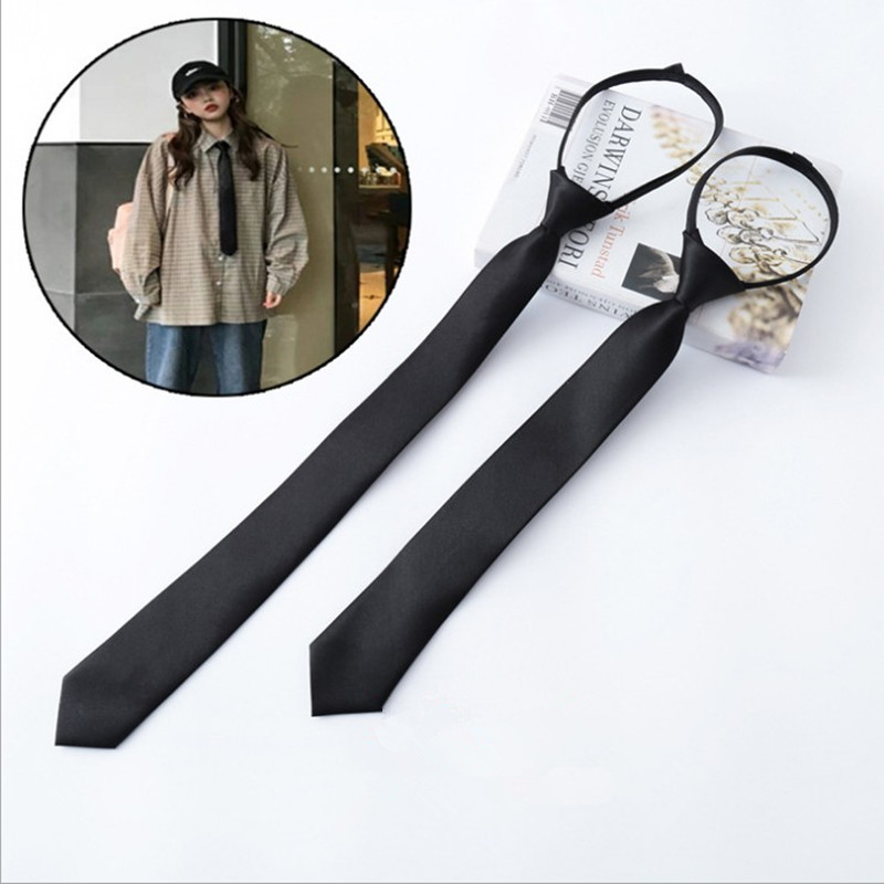 5cm zipper tie solid color lazy narrow tie adult zipper student tie black knot-free Wholesale