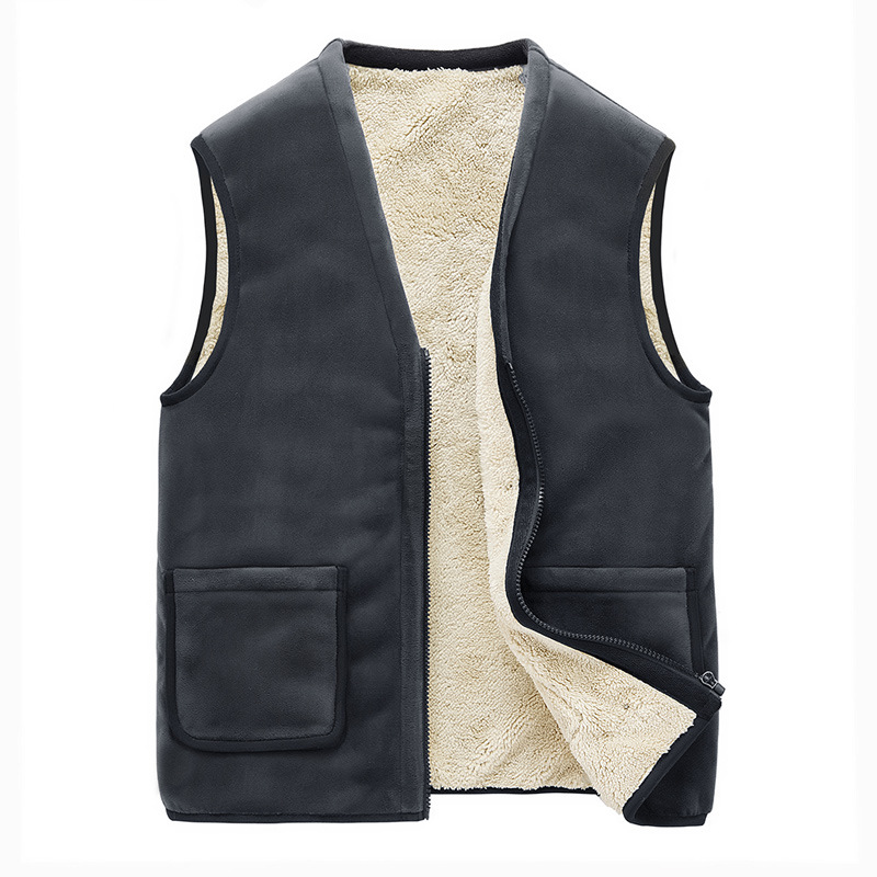 2019 autumn new middle-aged and elderly vest men's plus velvet padded lamb velvet waistcoat Silver Fox velvet grandpa coat