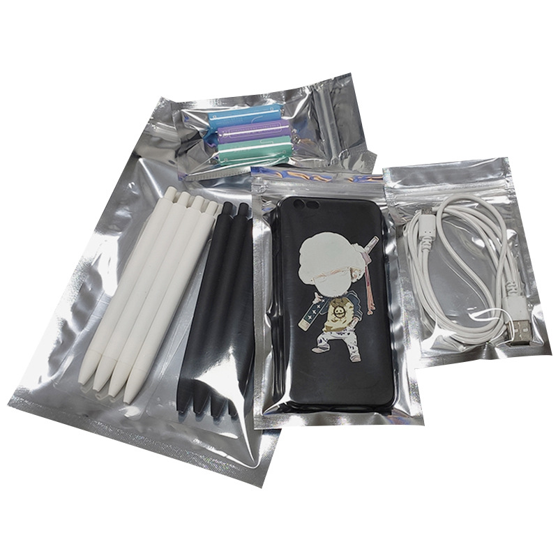 Spot aluminized Yin and Yang self-sealing bag aluminized zipper sealing pocket flat bottom pull bone bag earphone data cable packaging
