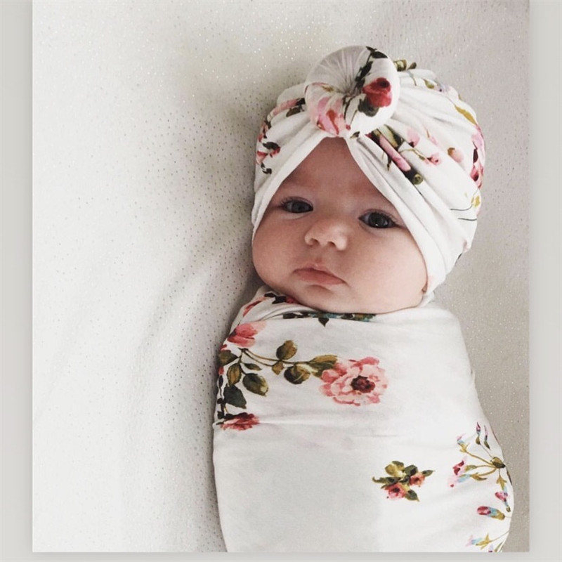 Baby Swaddle wrap婴儿包裹布印度帽套装 宝宝包裹毯子包巾帽子