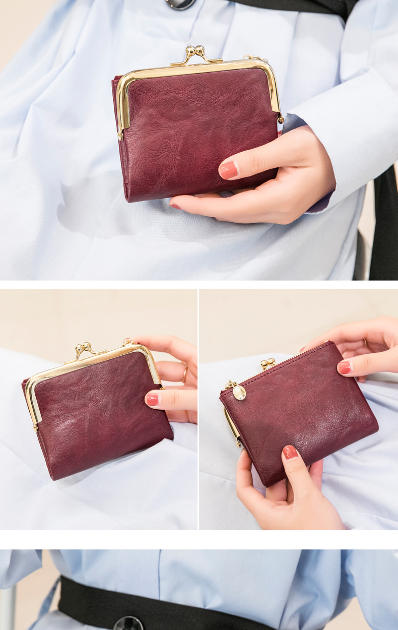 Xiangyin Leder-Kurzgeldbörse für Damen 2023 Neue Clip-Münzbörse Retro Multifunktionale Faltbrieftasche Kartenhalter für Damen_voghion.com