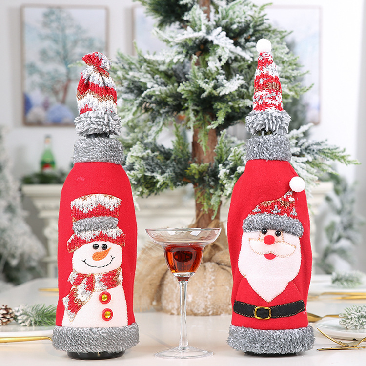 Haube Jul grå flanellsliplock rödvinsflaskset rödvinspåse champagnedekoration_voghion.com