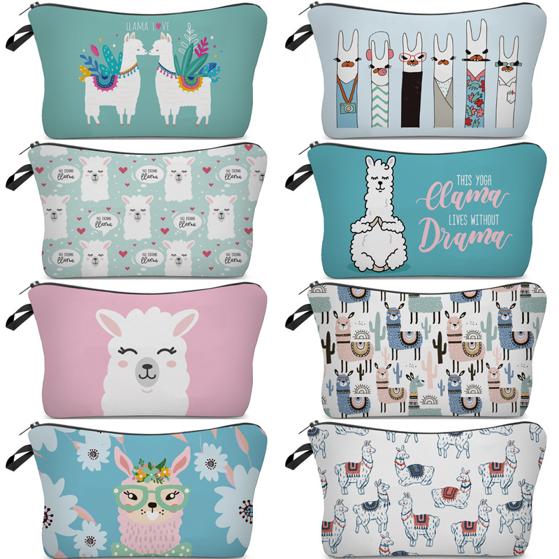 Amazon Hot Selling Printed Alpaca Cosmetic Bag Clutch Bag Women's Multifunctional Travel Storage Toiletries Bag for Women