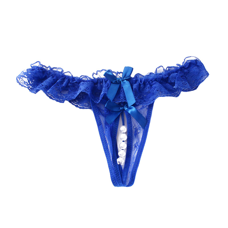 Lace Open Thong Mesh Massage Pearl Women's Underwear Women's Sexy Temptation Perspective T-pants 2064