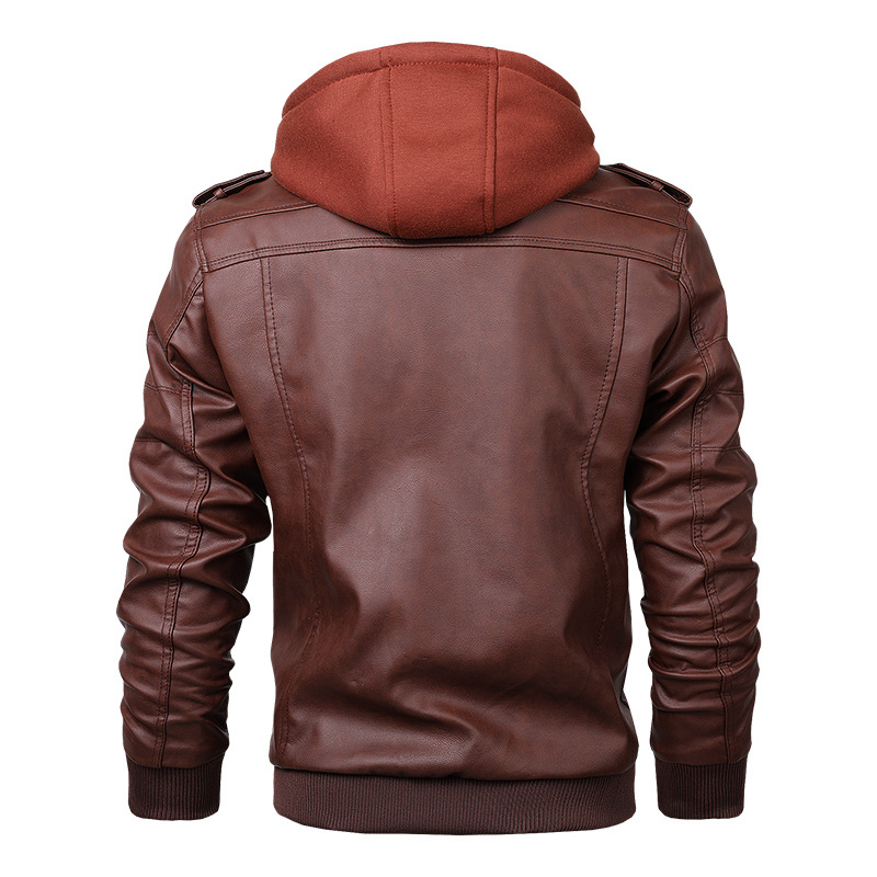 Factory direct autumn and winter men's detachable knitted hooded PU leather jacket large size casual all-match trendy leather jacket