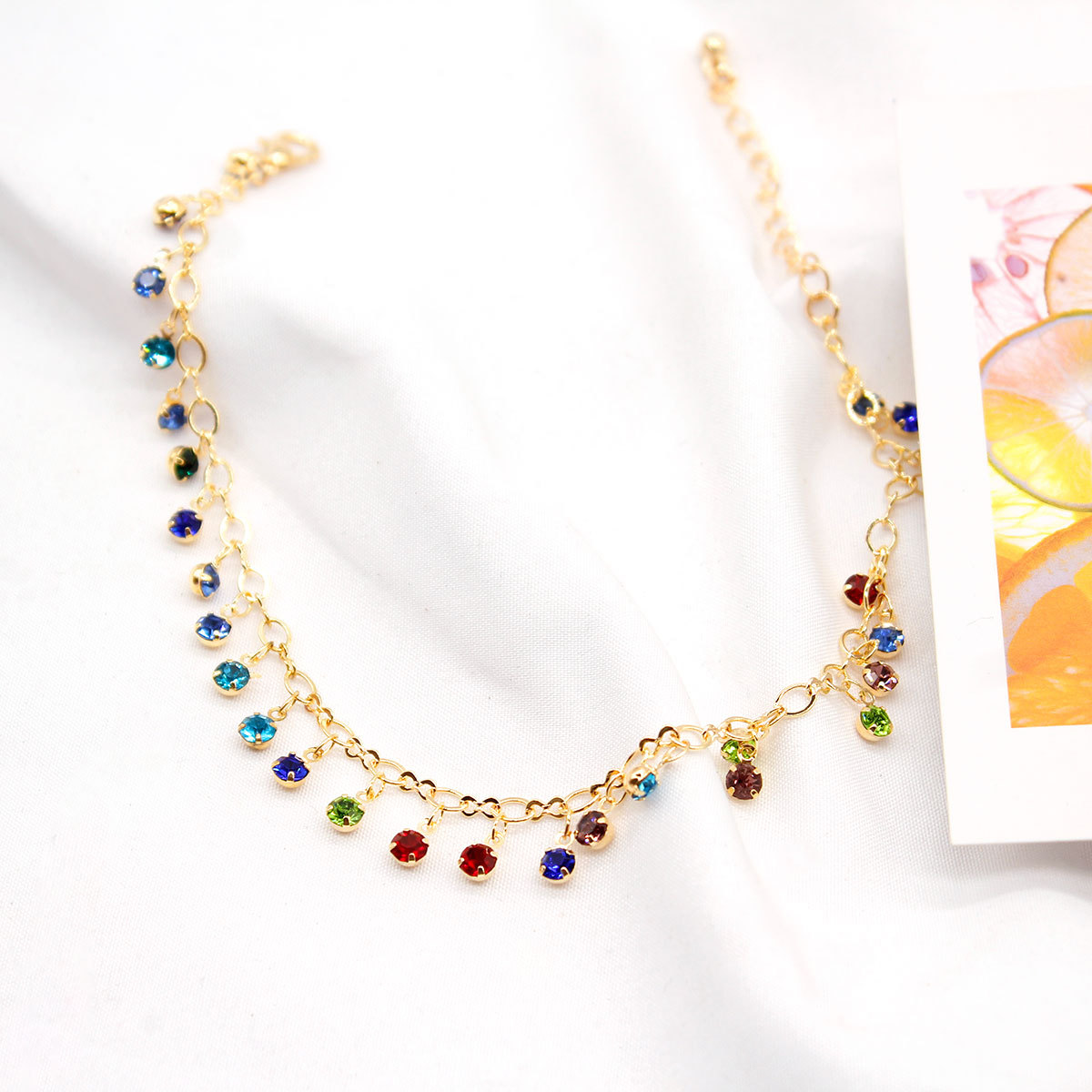 European and American Cross-border Accessories Crystal Micro-inlaid Color Diamond Anklet Women's Creative Beach Distinctive All-match Foot Accessories