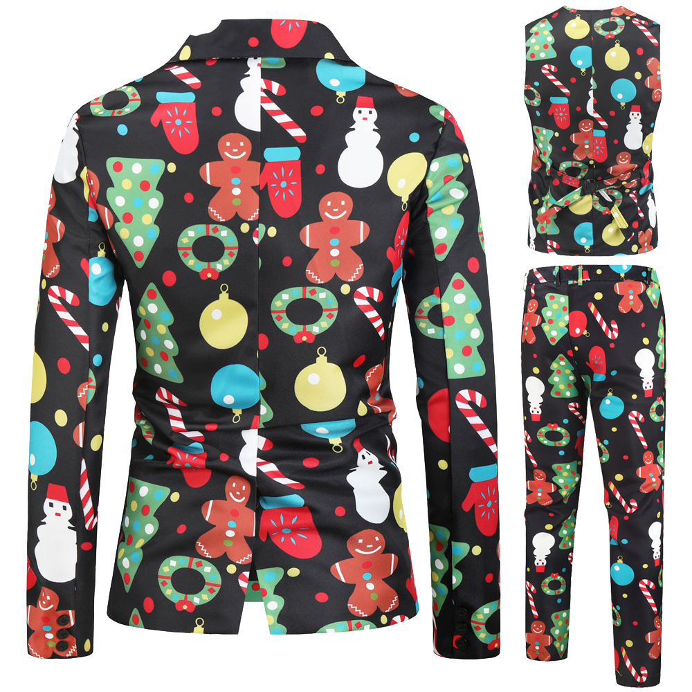 Foreign trade autumn and winter new men's large size suit three-piece Christmas 3D printed large size suit foreign trade suit