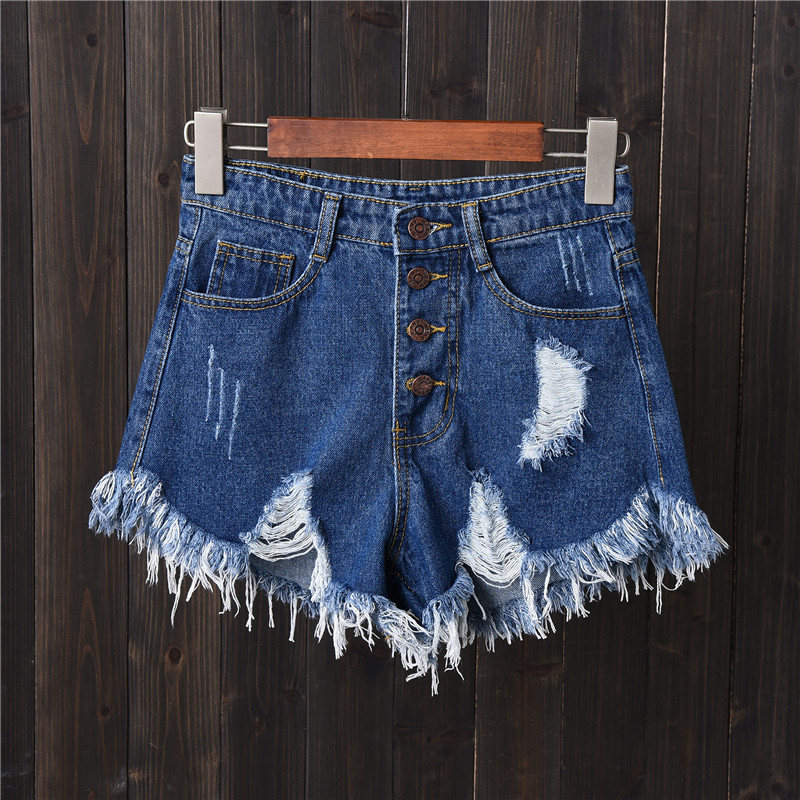 2019 summer ripped rough denim shorts ladies 5 plus 6 plus fat mm size foreign trade high waist wide leg hot pants tide