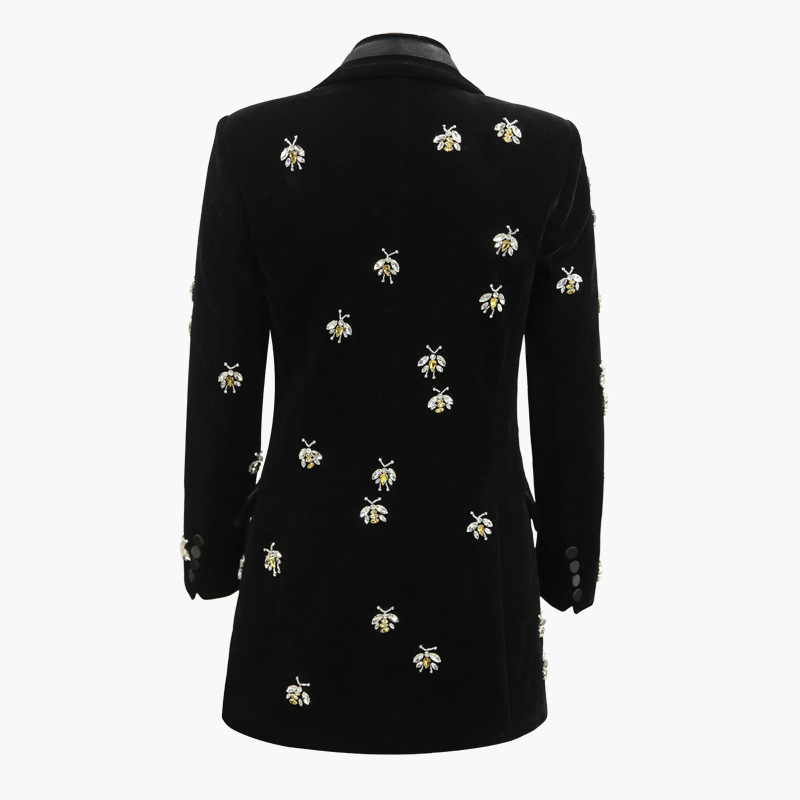 Spot 2024 spring and autumn new fashion velvet fabric bee beaded heavy industry long suit jacket women_voghion.com