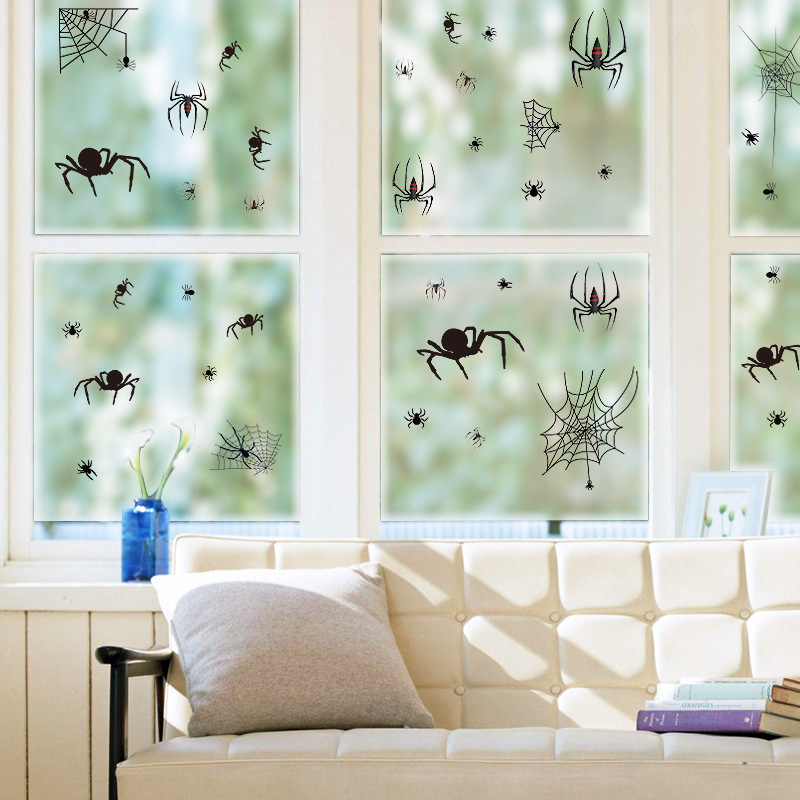 2024 Trade Decoration Non-adhesive Electrostatic Sticker Window Glass Spider Sticker Halloween Day Window Dress Up